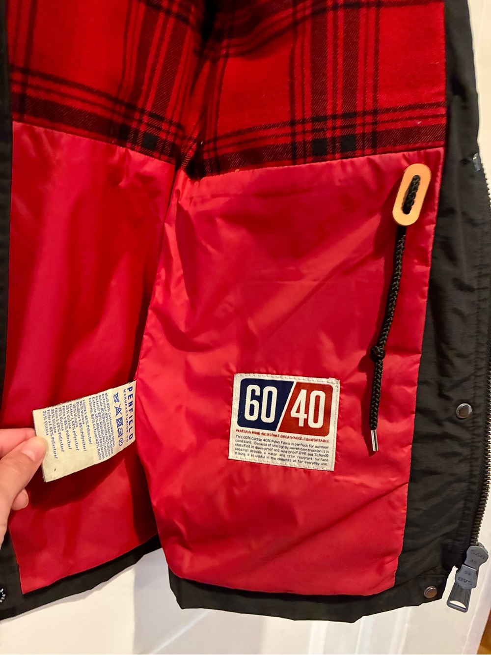 Women’s Penfield Kasson Black Hooded Utility Jacket with Red Plaid Lining - Picture 3 of 5